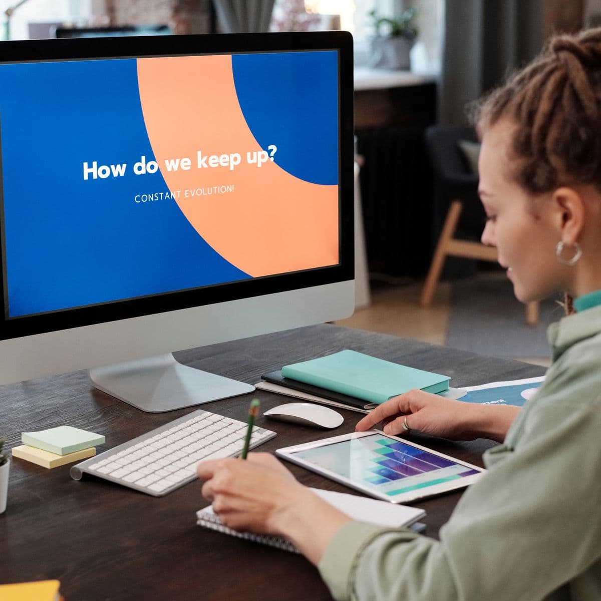Marketer reviewing SEO performance data on a laptop